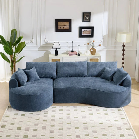 Modern Curved Blue Chenille Foam 5-Seat Sofa - Omega Lifestyles
