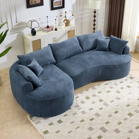 Modern Curved Blue Chenille Foam 5-Seat Sofa - Omega Lifestyles