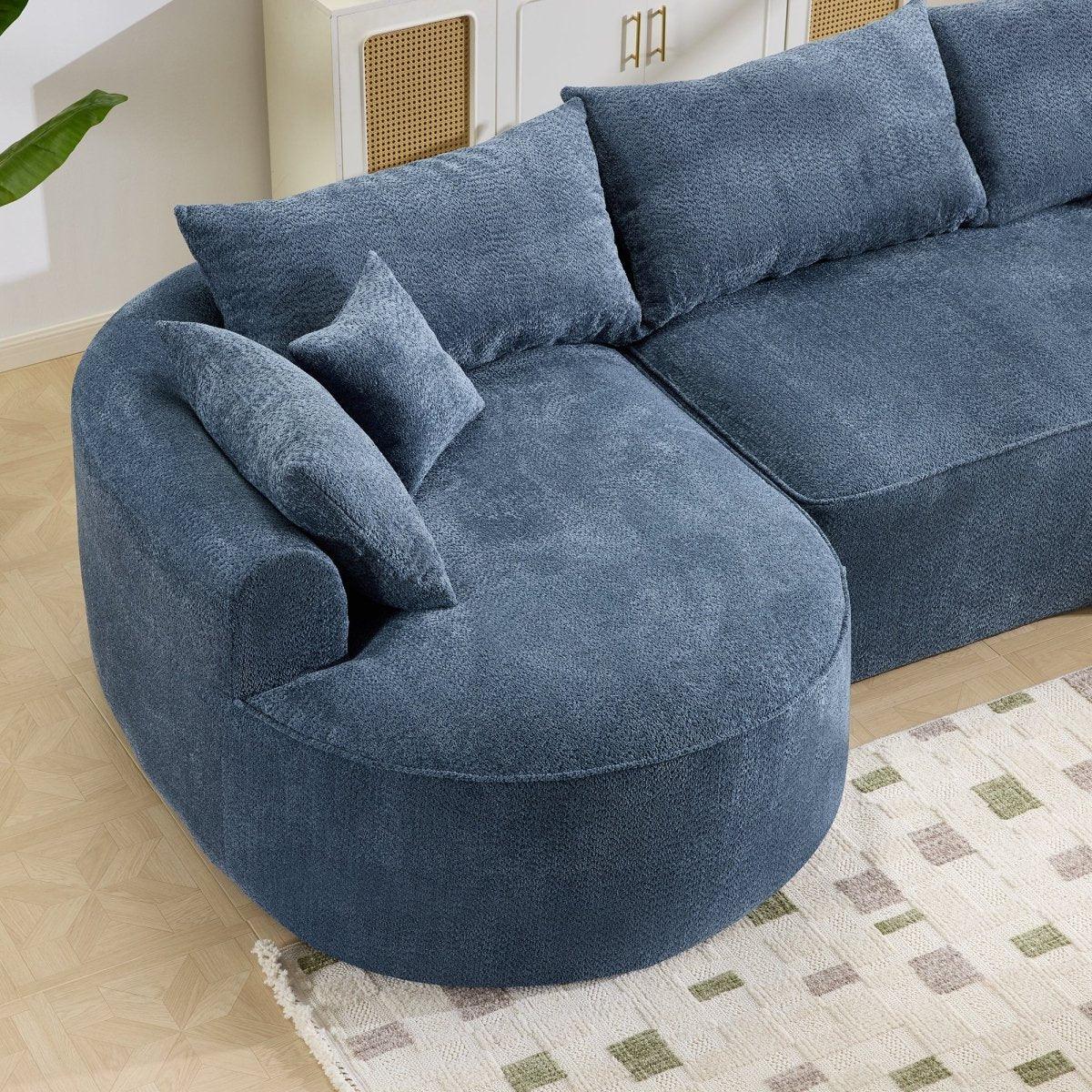 Modern Curved Blue Chenille Foam 5-Seat Sofa - Omega Lifestyles