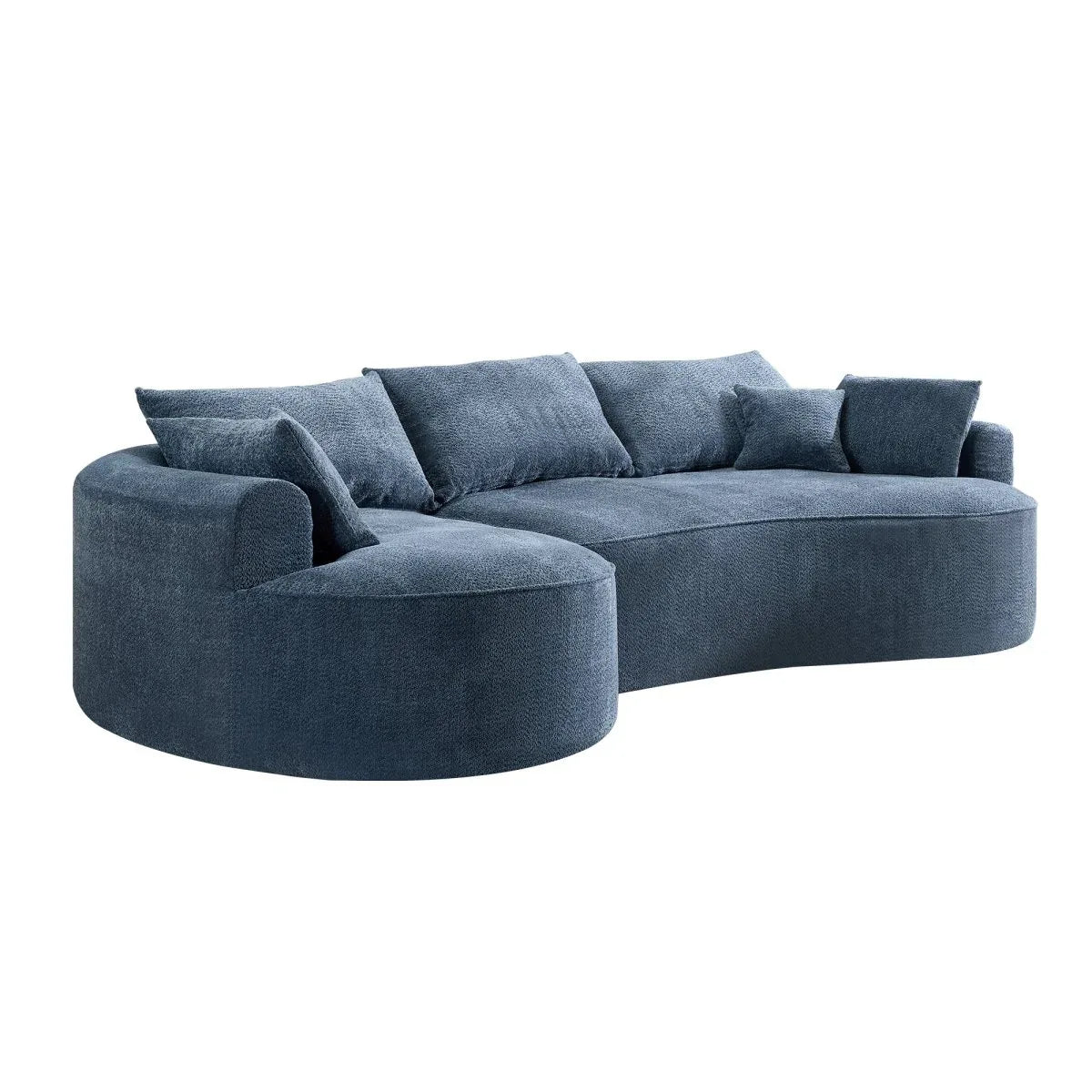 Modern Curved Blue Chenille Foam 5-Seat Sofa - Omega Lifestyles