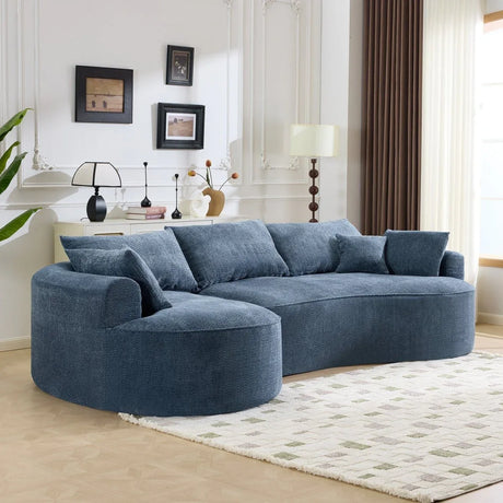 Modern Curved Blue Chenille Foam 5-Seat Sofa - Omega Lifestyles
