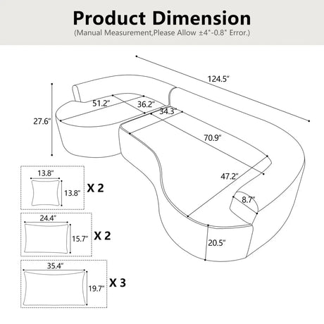 Modern Curved Blue Chenille Foam 5-Seat Sofa - Omega Lifestyles