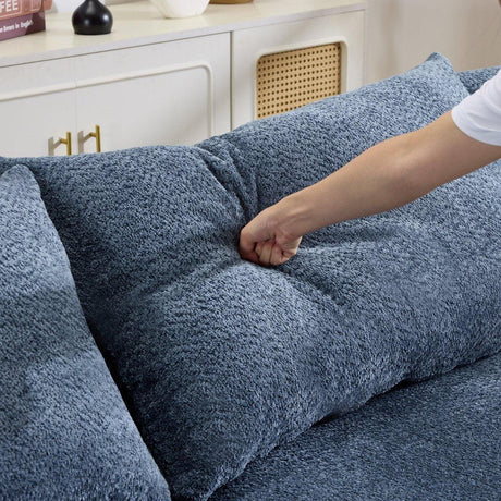Modern Curved Blue Chenille Foam 5-Seat Sofa - Omega Lifestyles
