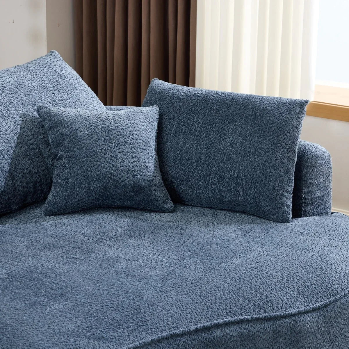 Modern Curved Blue Chenille Foam 5-Seat Sofa - Omega Lifestyles