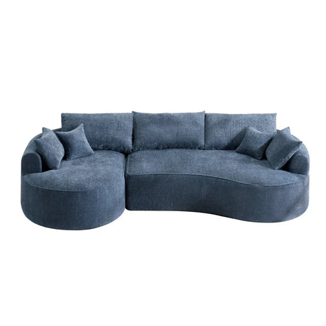 Modern Curved Blue Chenille Foam 5-Seat Sofa - Omega Lifestyles