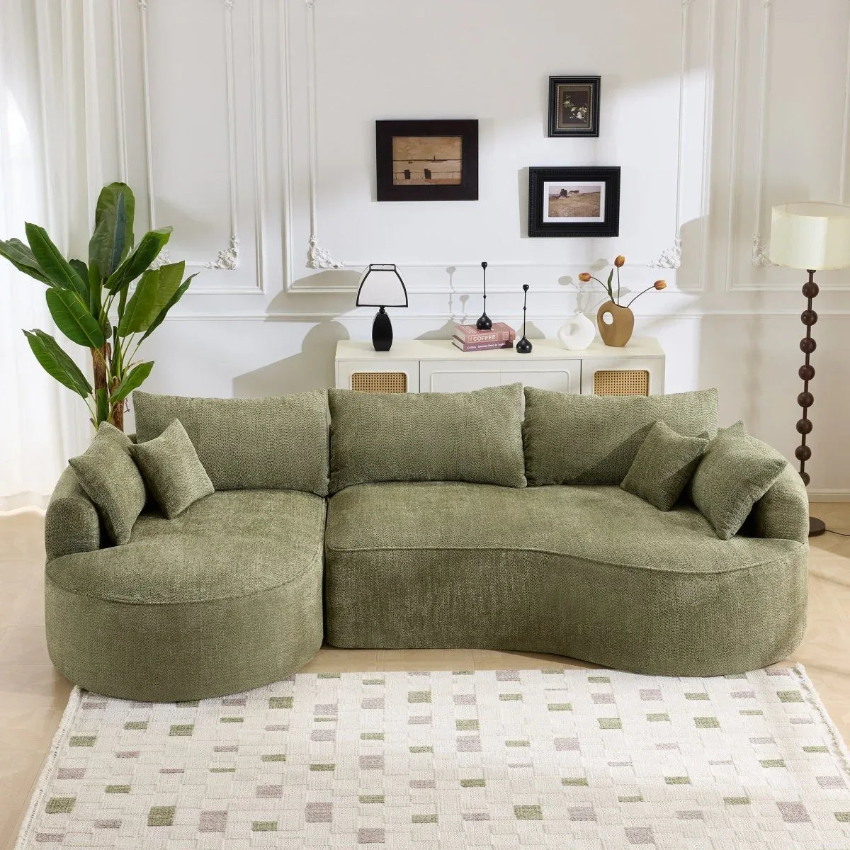 Modern Curved Green Chenille 5-Seat Foam Sofa - Omega Lifestyles