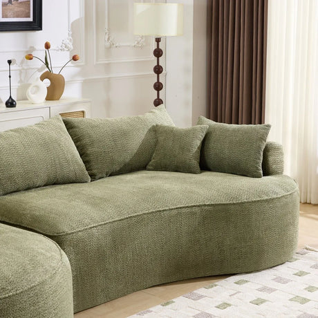Modern Curved Green Chenille 5-Seat Foam Sofa - Omega Lifestyles