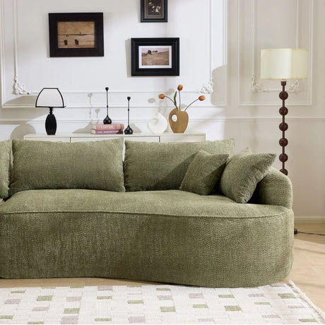 Modern Curved Green Chenille 5-Seat Foam Sofa - Omega Lifestyles