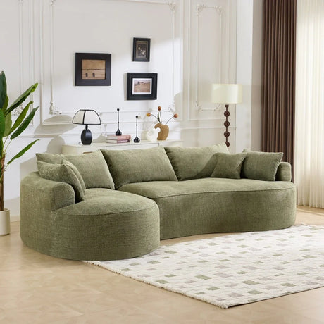 Modern Curved Green Chenille 5-Seat Foam Sofa - Omega Lifestyles