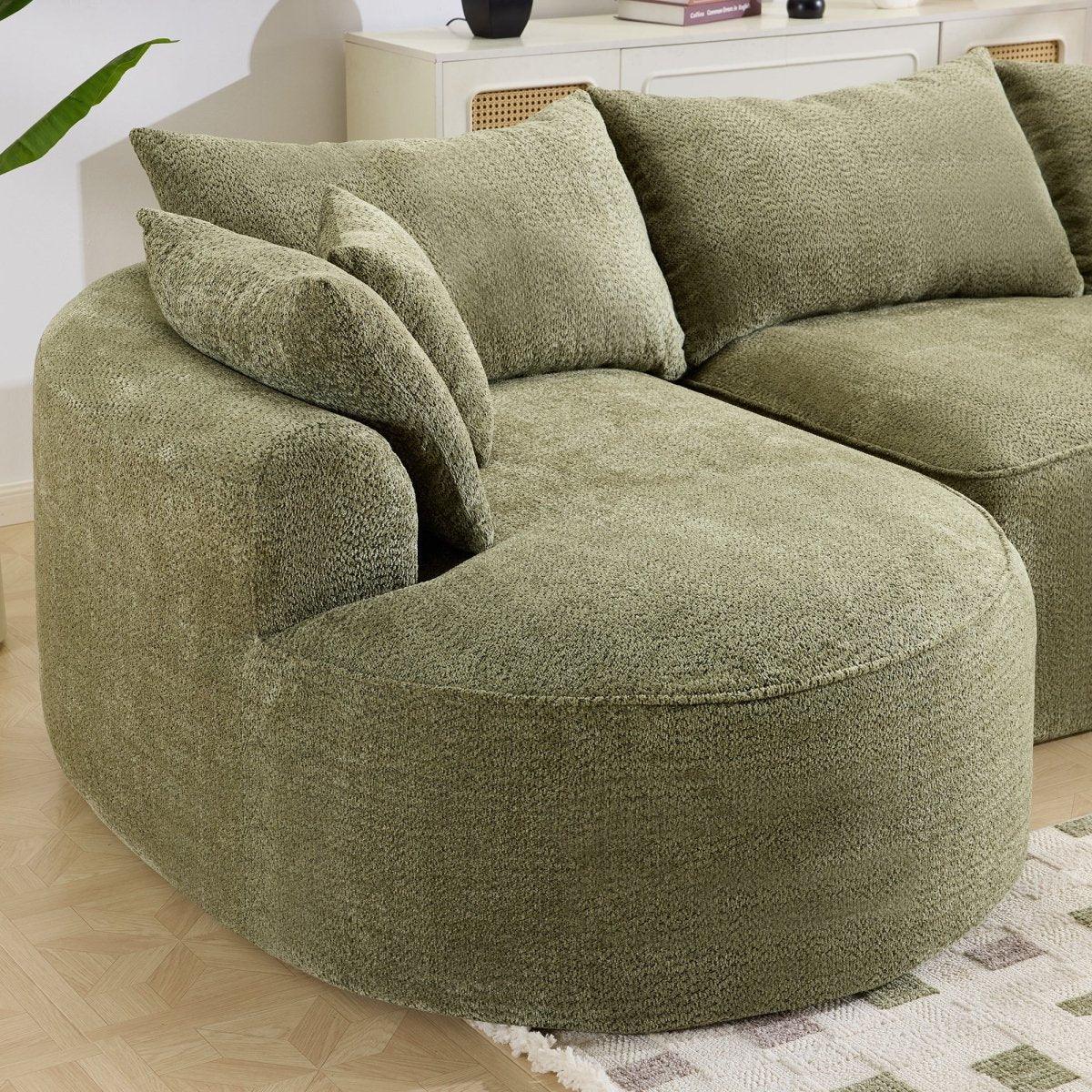 Modern Curved Green Chenille 5-Seat Foam Sofa - Omega Lifestyles