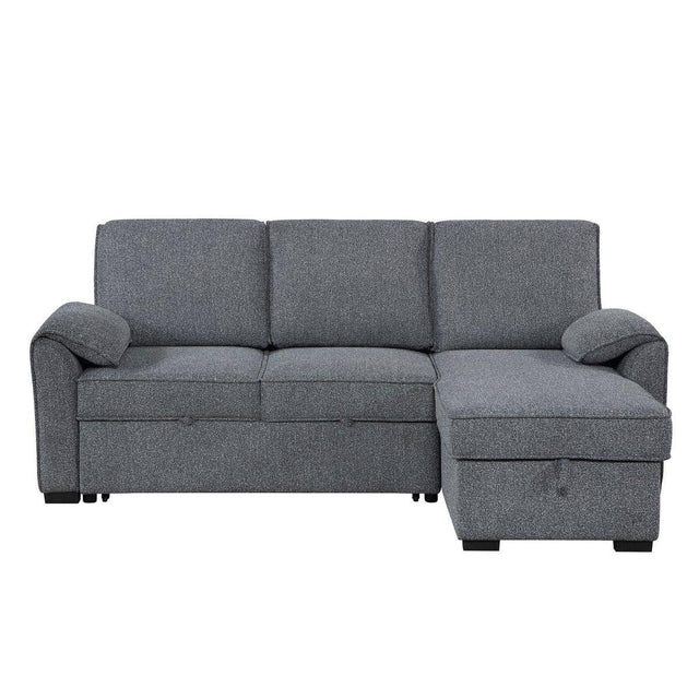 Modern Dark Grey Wood Frame Pull Out Sofabed With Storage Chaise - Omega Lifestyles
