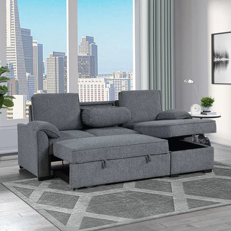 Modern Dark Grey Wood Frame Pull Out Sofabed With Storage Chaise - Omega Lifestyles