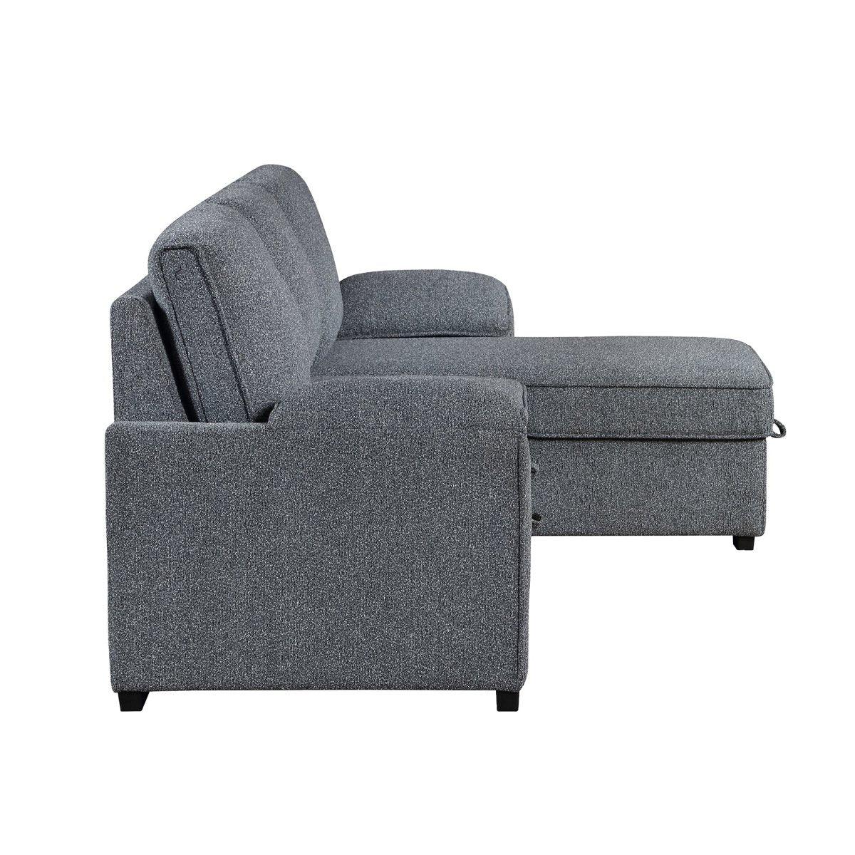 Modern Dark Grey Wood Frame Pull Out Sofabed With Storage Chaise - Omega Lifestyles