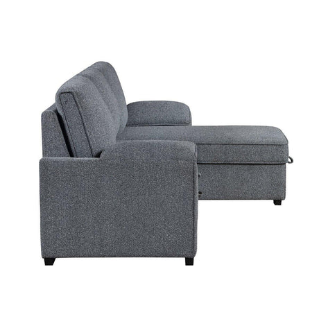 Modern Dark Grey Wood Frame Pull Out Sofabed With Storage Chaise - Omega Lifestyles