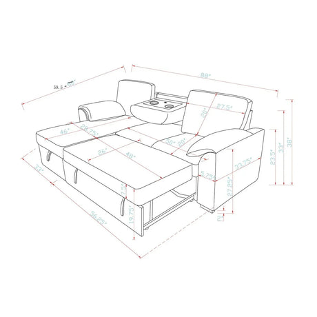 Modern Dark Grey Wood Frame Pull Out Sofabed With Storage Chaise - Omega Lifestyles