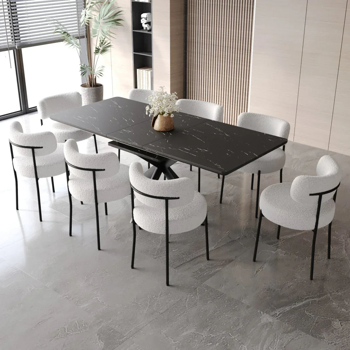Modern Extendable MDF Metal Dining Table Set With Chairs - Omega Lifestyles