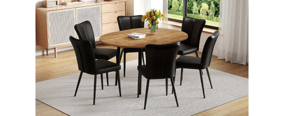 Modern Extendable Round MDF Dining Table With Six Chairs - Omega Lifestyles