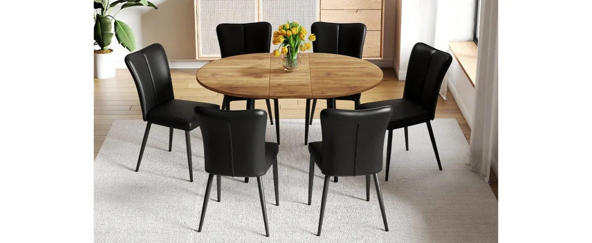 Modern Extendable Round MDF Dining Table With Six Chairs - Omega Lifestyles
