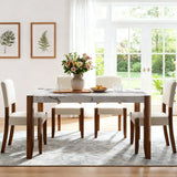 Modern Faux Marble Rectangular Dining Table With Rubber Wood Legs - Omega Lifestyles