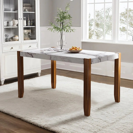 Modern Faux Marble Rectangular Dining Table With Rubber Wood Legs - Omega Lifestyles