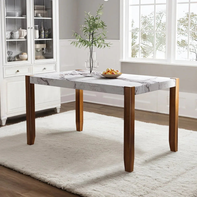 Modern Faux Marble Rectangular Dining Table With Rubber Wood Legs - Omega Lifestyles