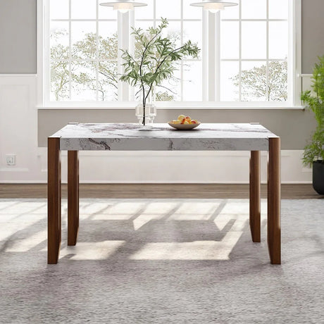 Modern Faux Marble Rectangular Dining Table With Rubber Wood Legs - Omega Lifestyles