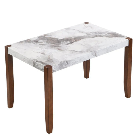 Modern Faux Marble Rectangular Dining Table With Rubber Wood Legs - Omega Lifestyles