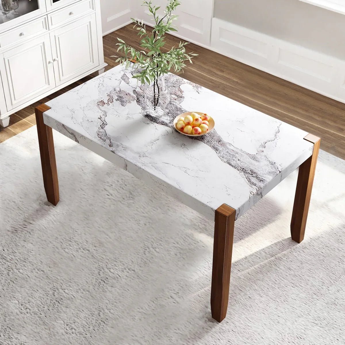 Modern Faux Marble Rectangular Dining Table With Rubber Wood Legs - Omega Lifestyles