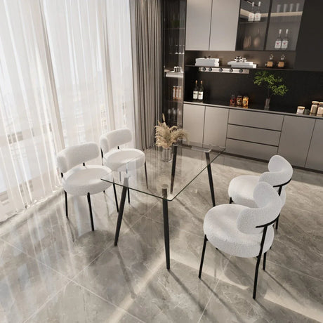 Modern Glass Dining Table Set With Four Teddy Velvet Chairs - Omega Lifestyles