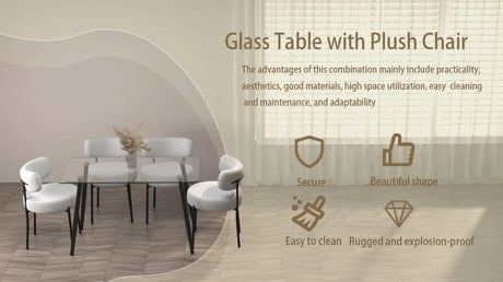 Modern Glass Dining Table Set With Four Teddy Velvet Chairs - Omega Lifestyles