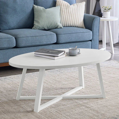 Modern Harmony White Wood Oval Coffee Table - Omega Lifestyles