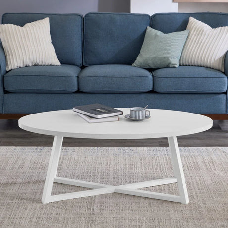 Modern Harmony White Wood Oval Coffee Table - Omega Lifestyles