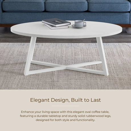 Modern Harmony White Wood Oval Coffee Table - Omega Lifestyles