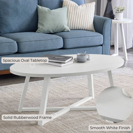 Modern Harmony White Wood Oval Coffee Table - Omega Lifestyles