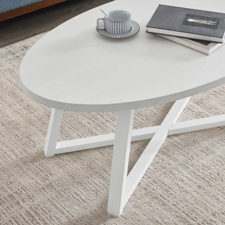 Modern Harmony White Wood Oval Coffee Table - Omega Lifestyles