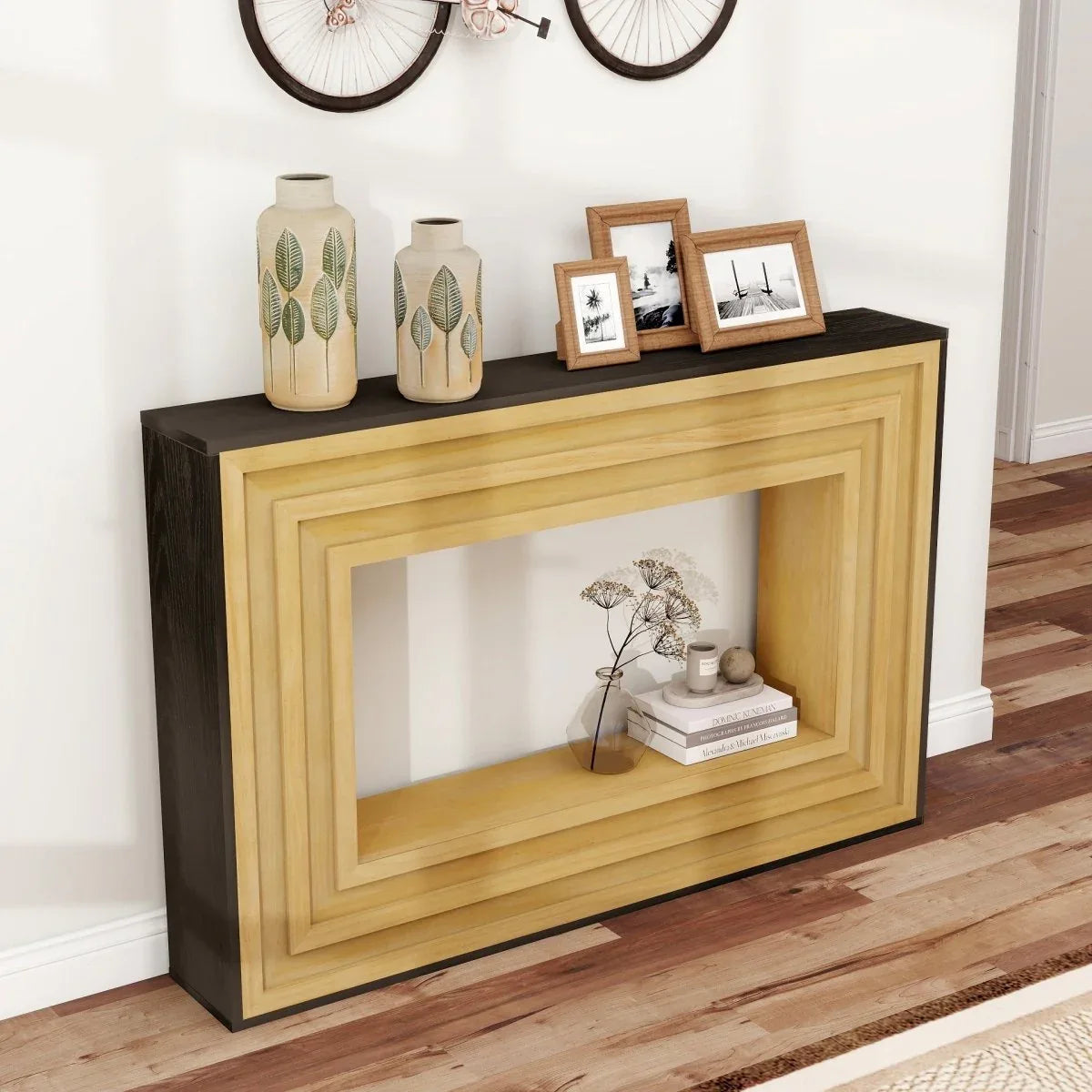 Modern Layered Wood Frame Natural MDF Console Table - Omega Lifestyles