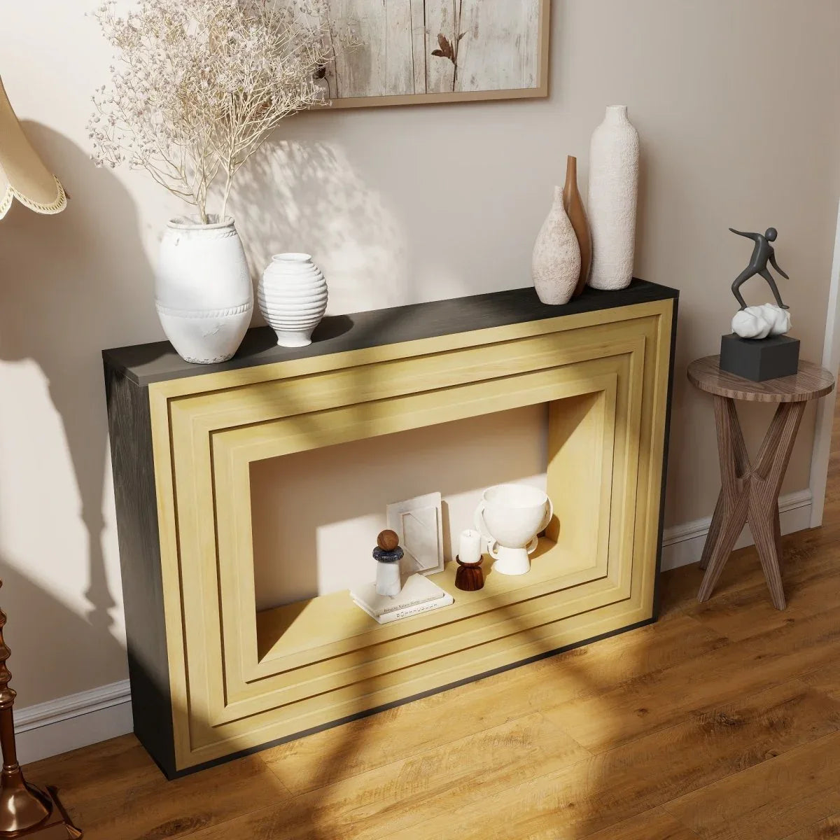 Modern Layered Wood Frame Natural MDF Console Table - Omega Lifestyles