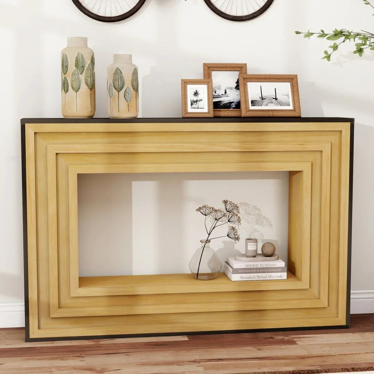 Modern Layered Wood Frame Natural MDF Console Table - Omega Lifestyles