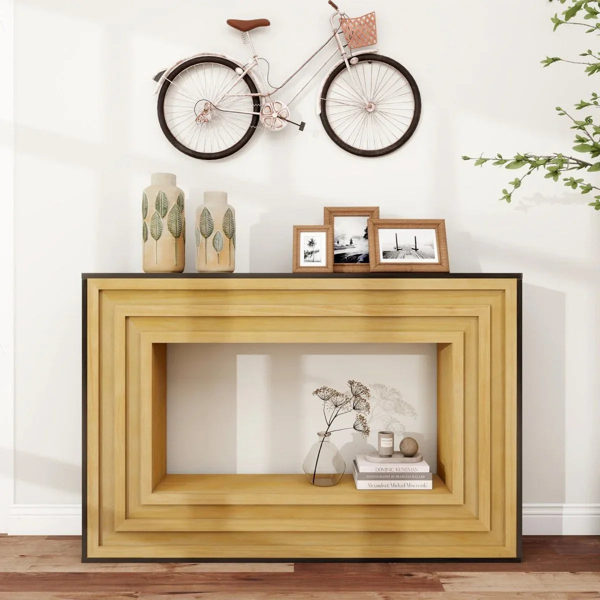Modern Layered Wood Frame Natural MDF Console Table - Omega Lifestyles