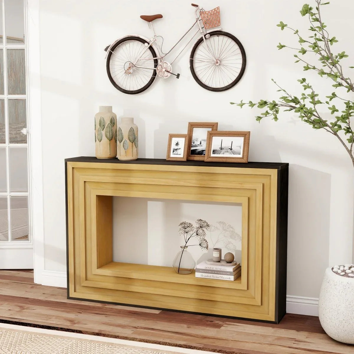 Modern Layered Wood Frame Natural MDF Console Table - Omega Lifestyles