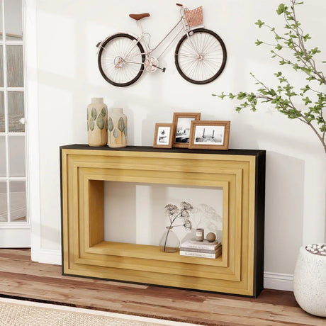 Modern Layered Wood Frame Natural MDF Console Table - Omega Lifestyles