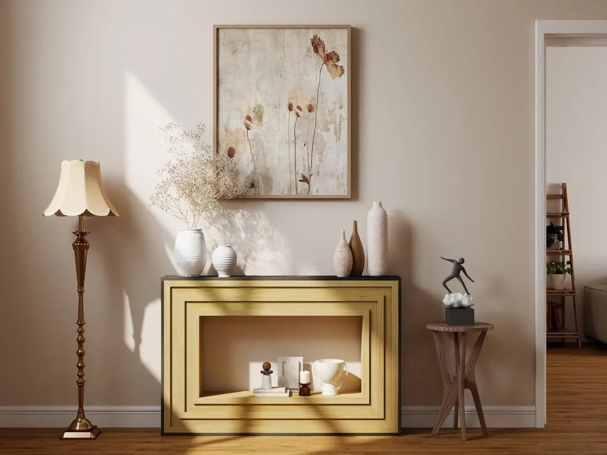 Modern Layered Wood Frame Natural MDF Console Table - Omega Lifestyles