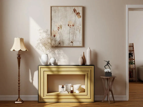 Modern Layered Wood Frame Natural MDF Console Table - Omega Lifestyles