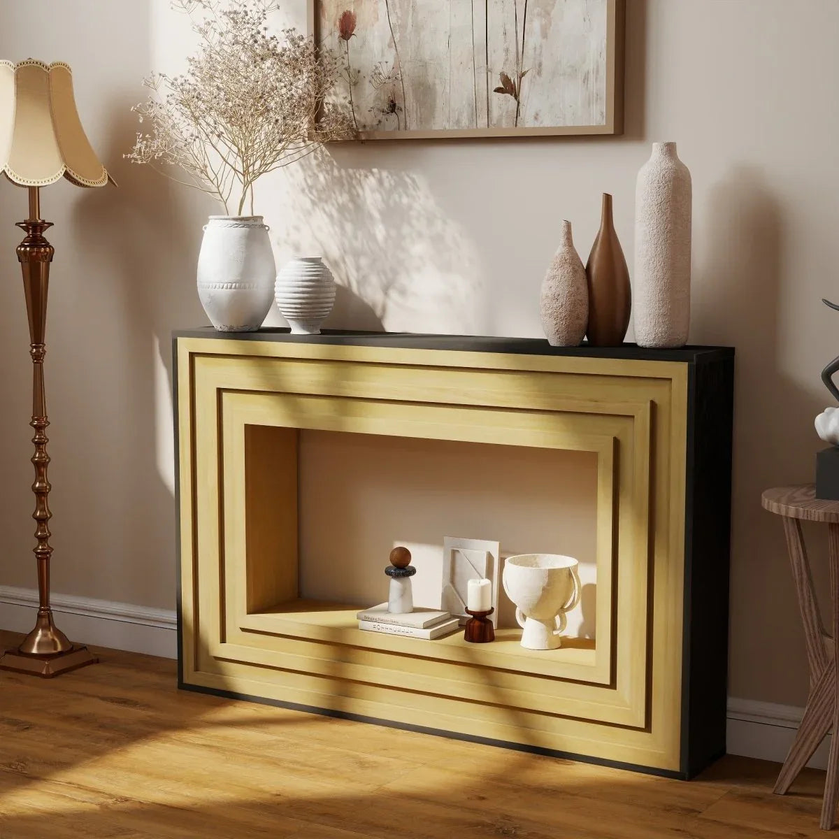 Modern Layered Wood Frame Natural MDF Console Table - Omega Lifestyles