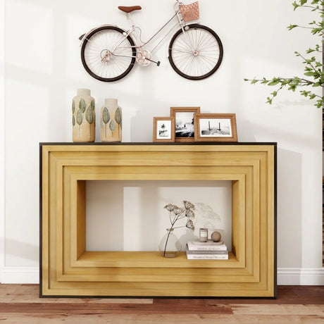 Modern Layered Wood Frame Natural MDF Console Table - Omega Lifestyles