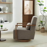 Modern Linen Blend Swivel Accent Chair With Wood Arms - Omega Lifestyles