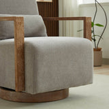 Modern Linen Blend Swivel Accent Chair With Wood Arms - Omega Lifestyles