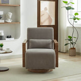 Modern Linen Blend Swivel Accent Chair With Wood Arms - Omega Lifestyles