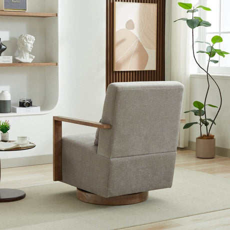 Modern Linen Blend Swivel Accent Chair With Wood Arms - Omega Lifestyles