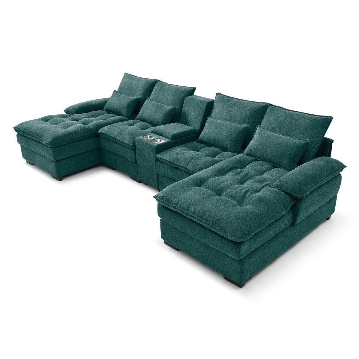 Modern Linen U - Shaped 6 - Seat Sofa With Console - Serenova - Omega Lifestyles